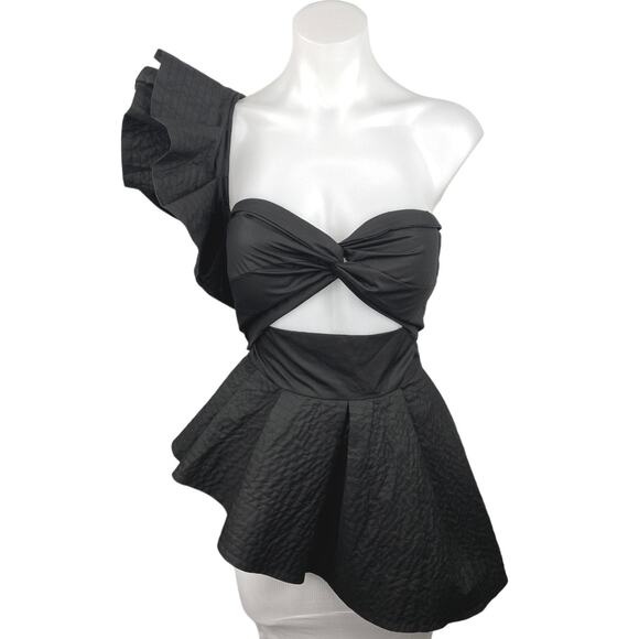 Fashion Nova Call Me Black Peplum One Shoulder Avant Garde Cutout Blouse Top S - Picture 4 of 7